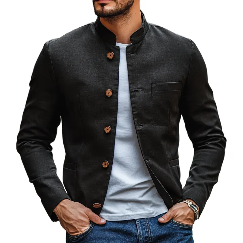 Men's Casual Linen Stand Collar Single Breasted Slim Fit Blazer 24601897M sold by Manly