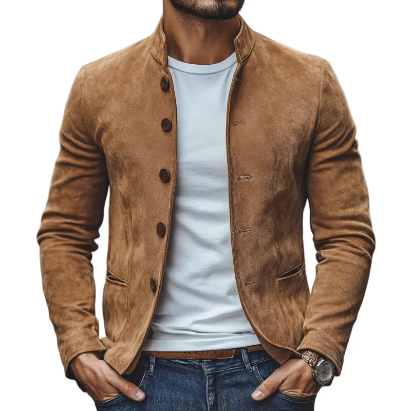 Men's Casual Suede Stand Collar Single Breasted Slim Fit Blazer 10616481M sold by Manly