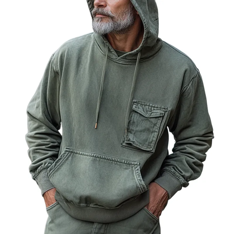 Men's Fashion Washed Long Sleeve Loose Cargo Hoodie 38939596Z sold by Manly