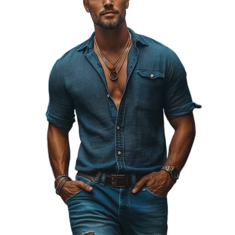 Men's Classic American Retro Casual Slim Fit Long Sleeve Shirt 00675256K sold by Manly