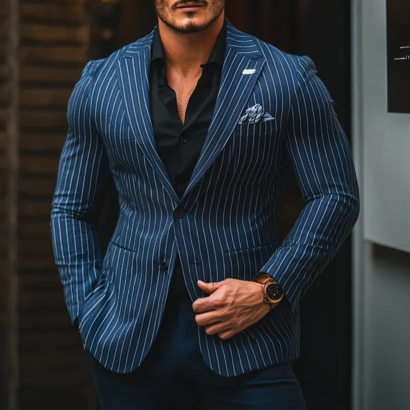 Men's Fashion Slim Striped Notch Lapel Single Breasted Casual Blazer 40658667Z sold by Manly product image thumbnail 2