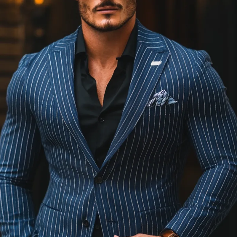Men's Fashion Slim Striped Notch Lapel Single Breasted Casual Blazer 40658667Z sold by Manly product image thumbnail 3