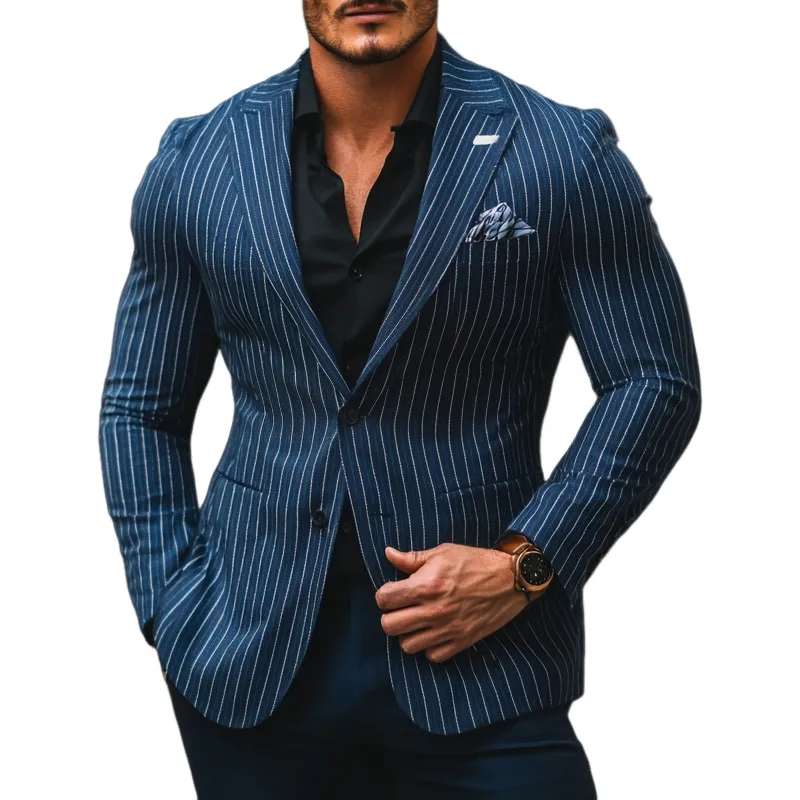 Men's Fashion Slim Striped Notch Lapel Single Breasted Casual Blazer 40658667Z sold by Manly
