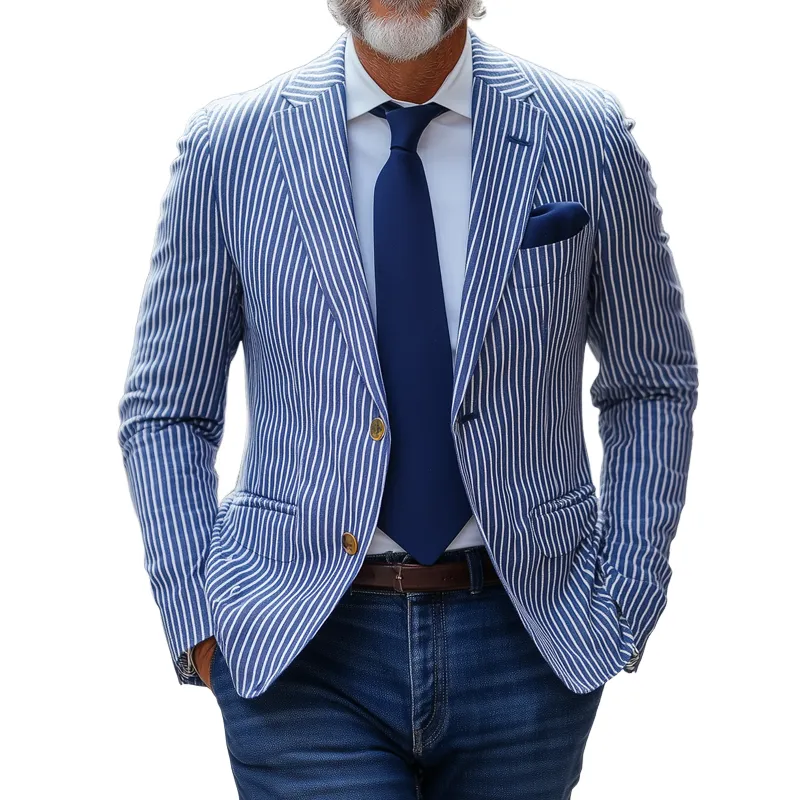 Men's Fashion Slim Striped Notch Lapel Single Breasted Casual Blazer 97620872Z sold by Manly