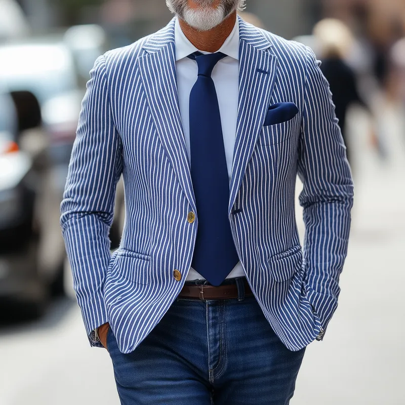 Men's Fashion Slim Striped Notch Lapel Single Breasted Casual Blazer 97620872Z sold by Manly product image thumbnail 2