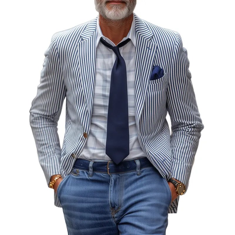 Men's Fashion Slim Striped Notch Lapel Single Breasted Casual Blazer 23404859Z sold by Manly