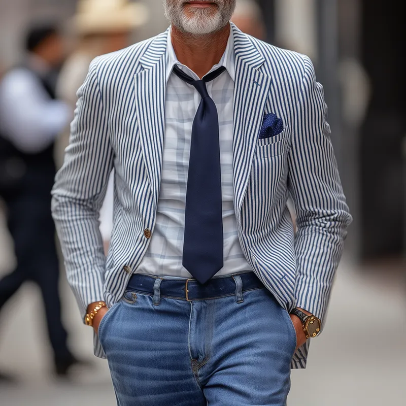 Men's Fashion Slim Striped Notch Lapel Single Breasted Casual Blazer 23404859Z sold by Manly product image thumbnail 2