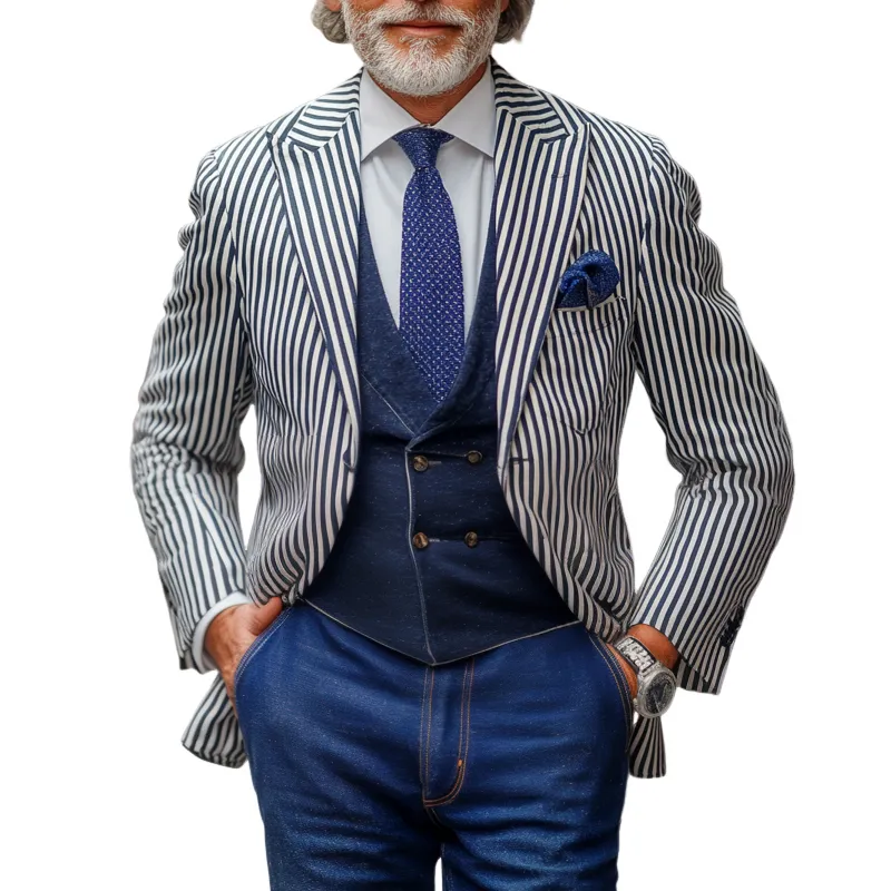 Men's Fashion Slim Striped Notch Lapel Single Breasted Casual Blazer 39201793Z sold by Manly