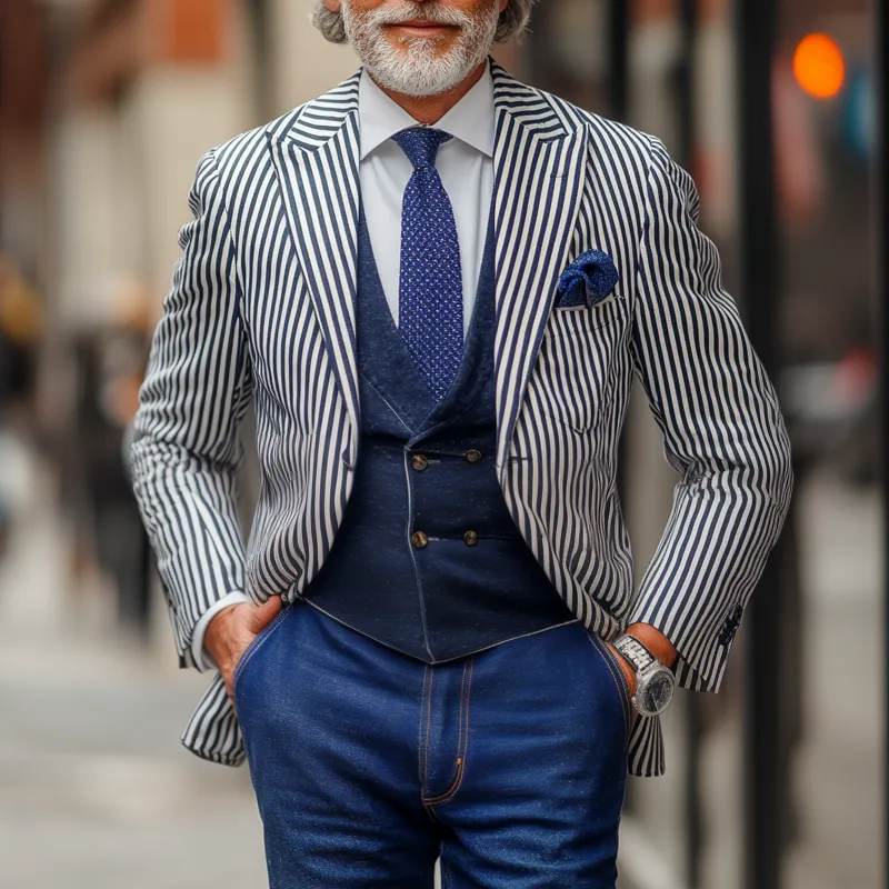 Men's Fashion Slim Striped Notch Lapel Single Breasted Casual Blazer 39201793Z sold by Manly product image thumbnail 2