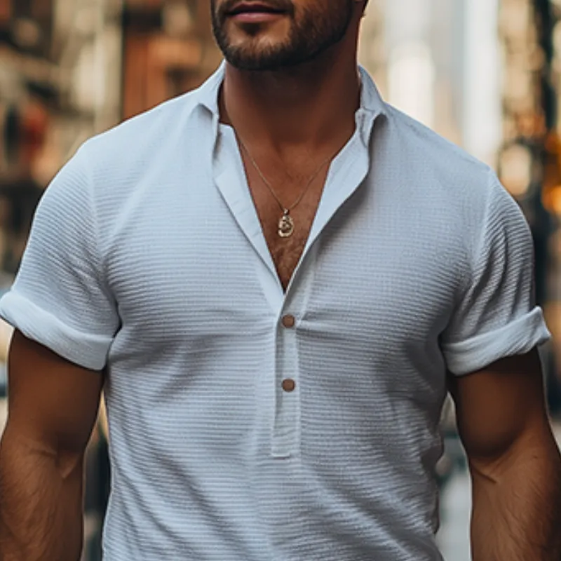 Men's Classic American Retro Casual Deep V-neck Short-sleeved Shirt 10693299K sold by Manly product image thumbnail 4