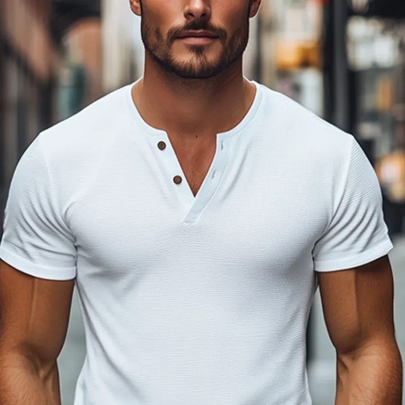Men's Classic Casual Slim Fit Deep V Neck Button Short Sleeve T-Shirt 56609031K sold by Manly product image thumbnail 5