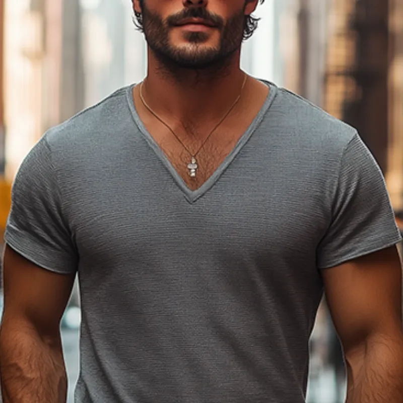 Men's Classic Casual Slim Fit Knit Deep V Neck T-Shirt 26090611K sold by Manly product image thumbnail 4