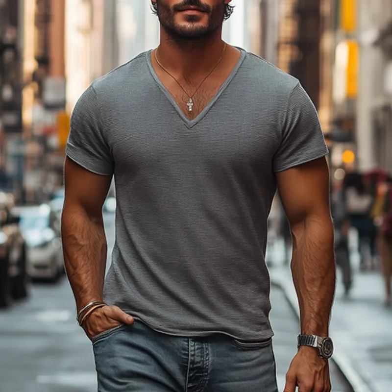 Men's Classic Casual Slim Fit Knit Deep V Neck T-Shirt 26090611K sold by Manly product image thumbnail 3