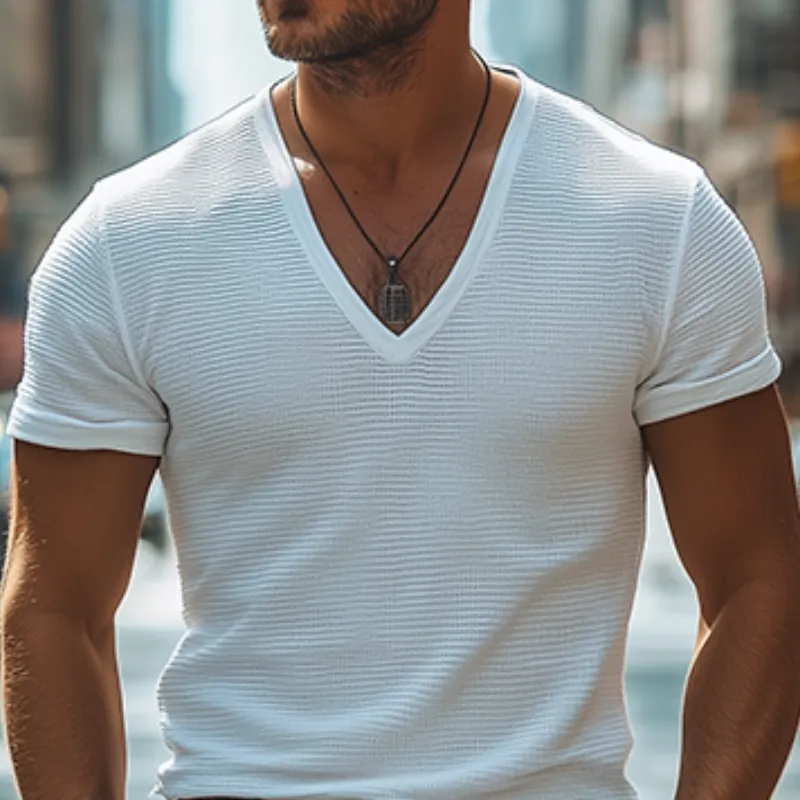 Men's Classic Casual Slim Fit Waffle Deep V Neck T-Shirt 33003434K sold by Manly product image thumbnail 4
