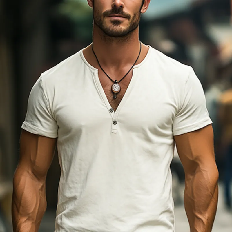 Men's Classic Casual Slim Fit Solid Color Suede Deep V Neck T-Shirt 76555159K sold by Manly product image thumbnail 4