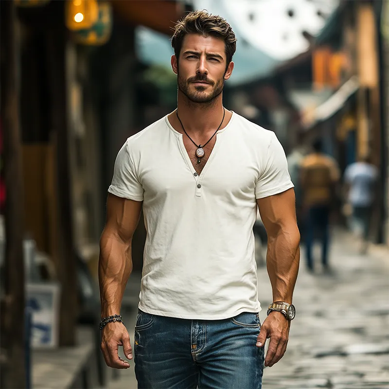 Men's Classic Casual Slim Fit Solid Color Suede Deep V Neck T-Shirt 76555159K sold by Manly product image thumbnail 2