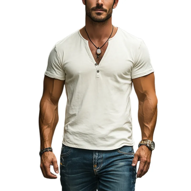 Men's Classic Casual Slim Fit Solid Color Suede Deep V Neck T-Shirt 76555159K sold by Manly