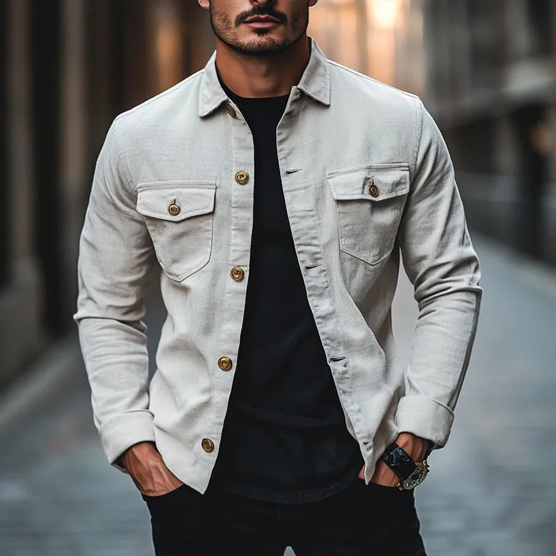 Men's Vintage Casual Linen Button Lapel Jacket 85591609TO sold by Manly product image thumbnail 2