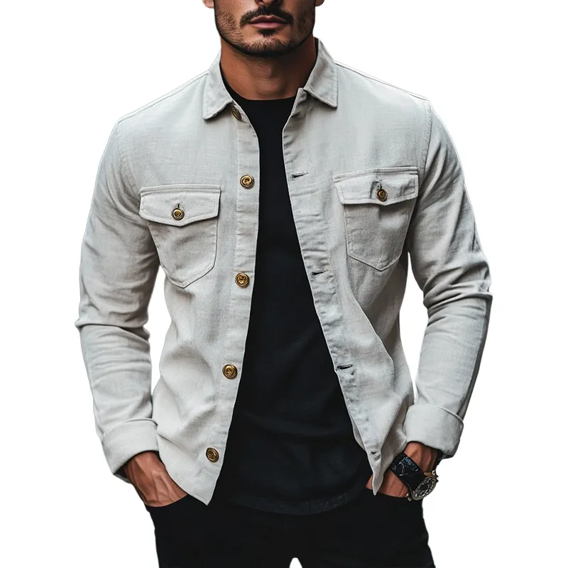 Men's Vintage Casual Linen Button Lapel Jacket 85591609TO sold by Manly