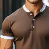 Men's Vintage Casual Cotton Colorblock Henley Collar Short Sleeve T-Shirt 17409706TO sold by Manly