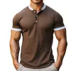 Men's Vintage Casual Cotton Colorblock Henley Collar Short Sleeve T-Shirt 17409706TO sold by Manly