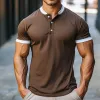 Men's Vintage Casual Cotton Colorblock Henley Collar Short Sleeve T-Shirt 17409706TO sold by Manly