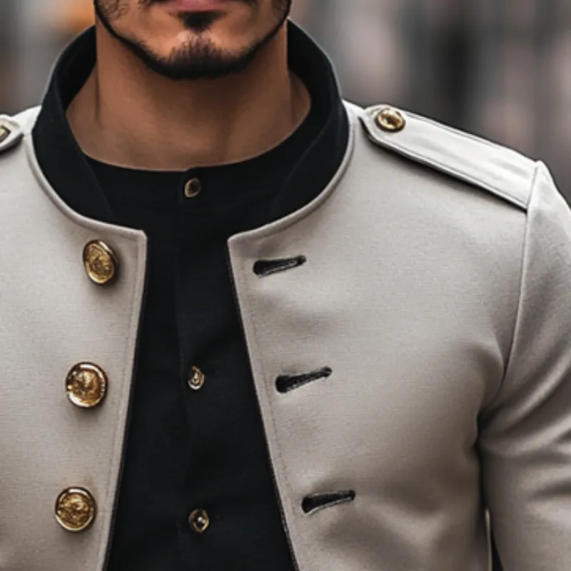 Men's Retro Casual Colorblock Button Stand Collar Jacket 01607675TO sold by Manly product image thumbnail 3