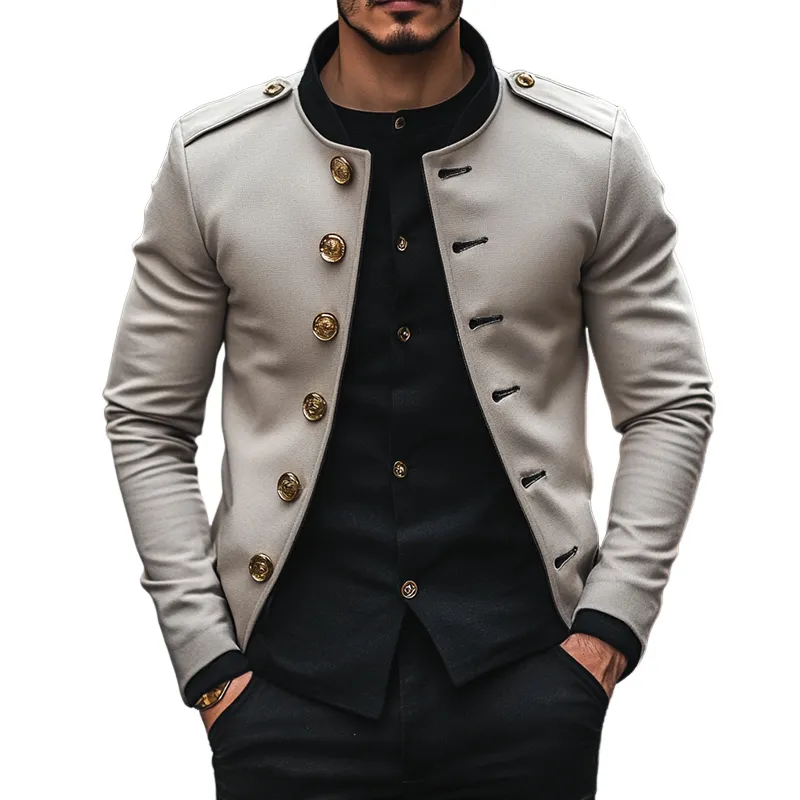 Men's Retro Casual Colorblock Button Stand Collar Jacket 01607675TO sold by Manly