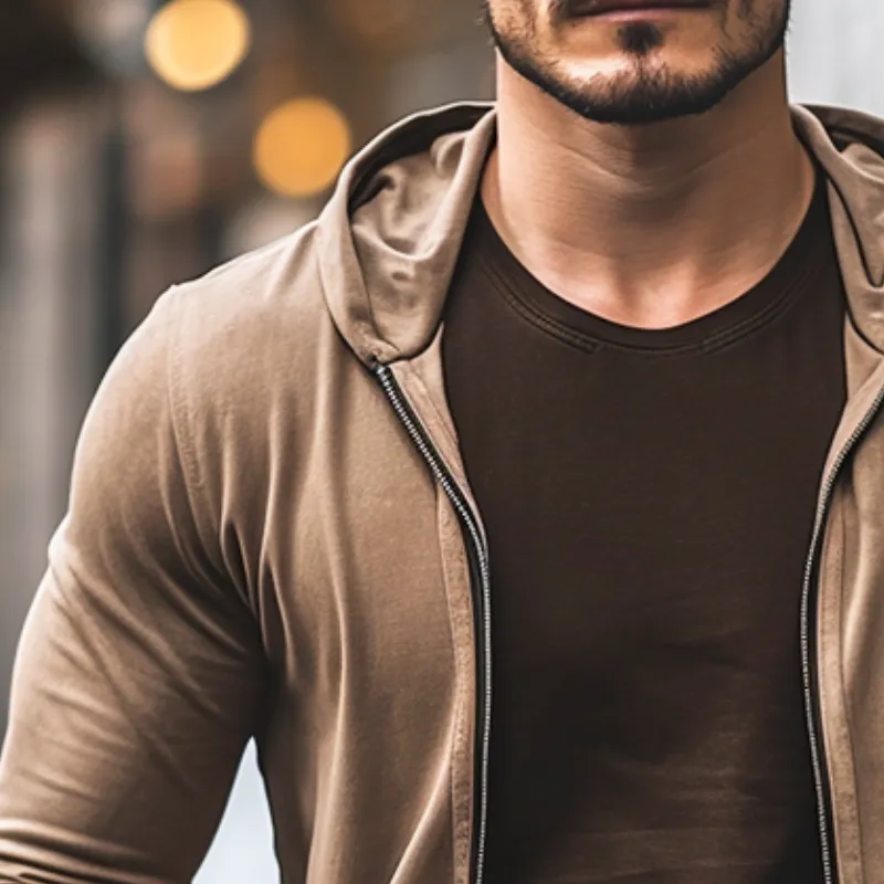 Men's Retro Casual Solid Color Slightly Stretch Zipper Hoodie 01407648TO sold by Manly product image thumbnail 3