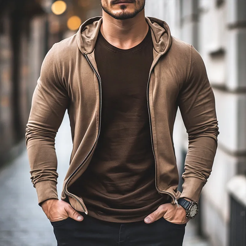 Men's Retro Casual Solid Color Slightly Stretch Zipper Hoodie 01407648TO sold by Manly product image thumbnail 2