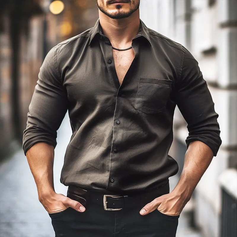 Men's Vintage Casual Distressed Pocket Lapel Long Sleeve Shirt 00055543TO sold by Manly product image thumbnail 2