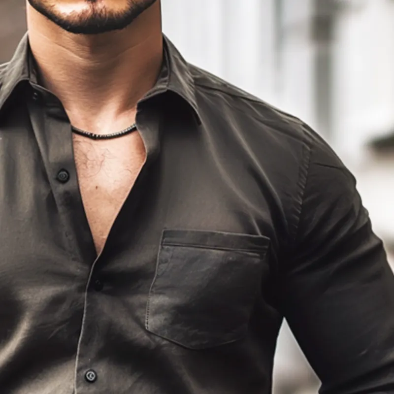 Men's Vintage Casual Distressed Pocket Lapel Long Sleeve Shirt 00055543TO sold by Manly product image thumbnail 3