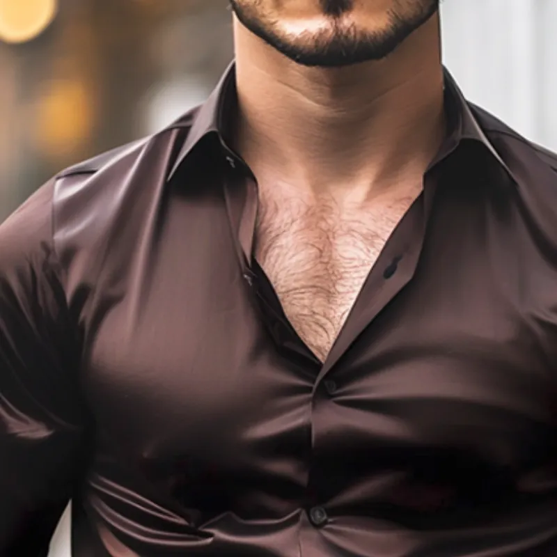 Men's Vintage Casual Solid Color Satin Lapel Long Sleeve Shirt 44562403TO sold by Manly product image thumbnail 3