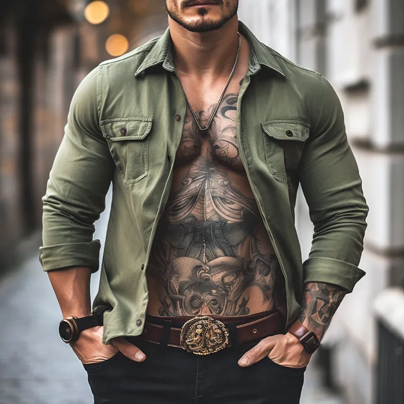 Men's Vintage Casual Distressed Pocket Lapel Long Sleeve Shirt 24857244TO sold by Manly product image thumbnail 2