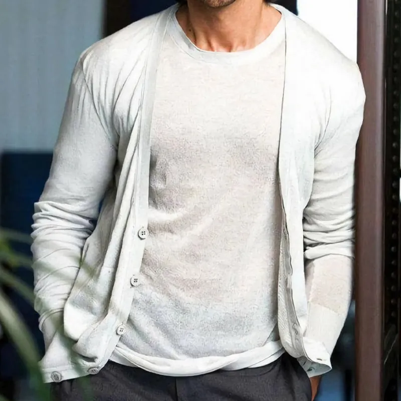 Men's White Thin Casual Button Knit Cardigan 02850635U sold by Manly product image thumbnail 3