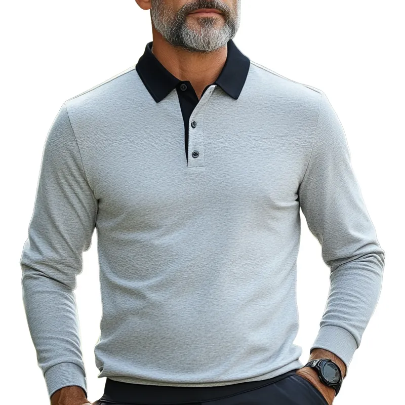 Men's Vintage Casual Lapel Cotton Blend Long Sleeve Polo Shirt 24256417F sold by Manly
