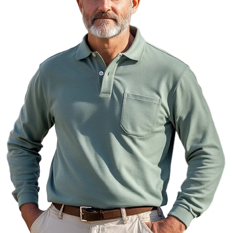 Men's Vintage Casual Lapel Cotton Blend Long Sleeve Polo Shirt 61018978F sold by Manly