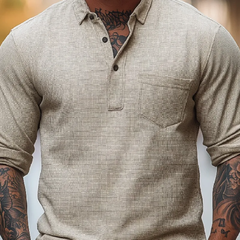 Men's Casual Vintage Lapel Blended Long-sleeved POLO Shirt 92124444F sold by Manly product image thumbnail 3