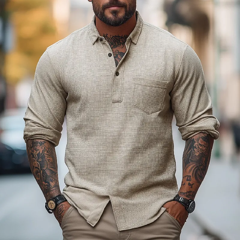 Men's Casual Vintage Lapel Blended Long-sleeved POLO Shirt 92124444F sold by Manly product image thumbnail 2