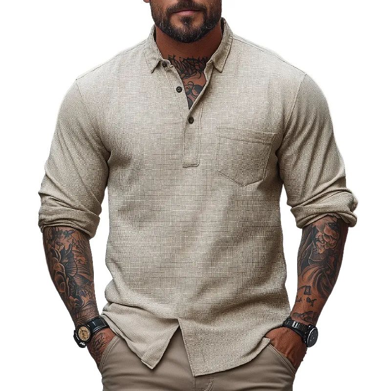 Men's Casual Vintage Lapel Blended Long-sleeved POLO Shirt 92124444F sold by Manly