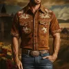 Men's Vintage Casual Embroidered Suede Slim Fit Western Short Sleeve Shirt 82270156K sold by Manly