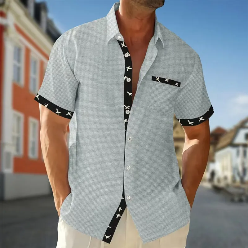 Men's Waffle Print Contrast Short Sleeve Shirt 67714359X sold by Manly product image thumbnail 4