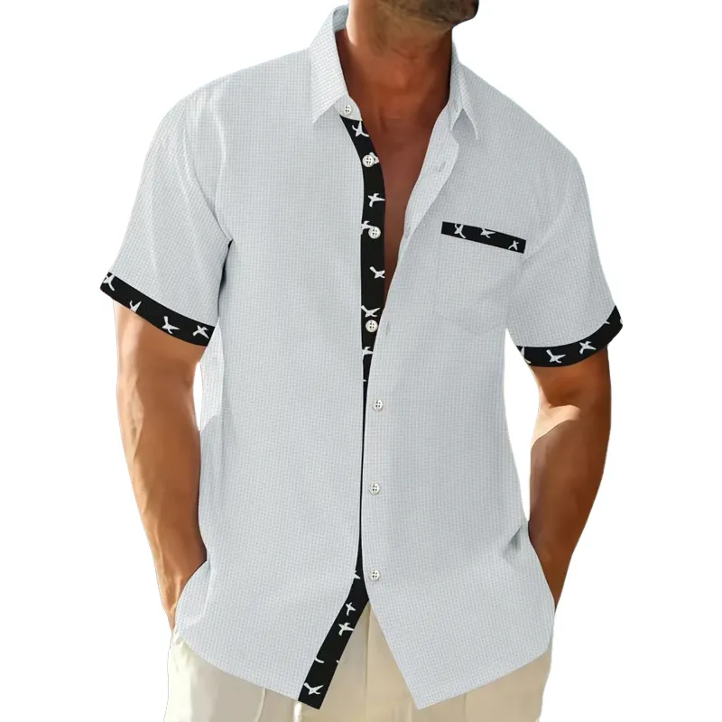Men's Waffle Print Contrast Short Sleeve Shirt 67714359X sold by Manly