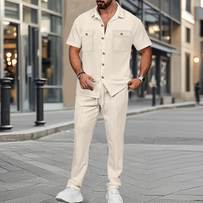 Men's Waffle Short-sleeved Trousers Casual Two-piece Set 09650649X sold by Manly product image thumbnail 5