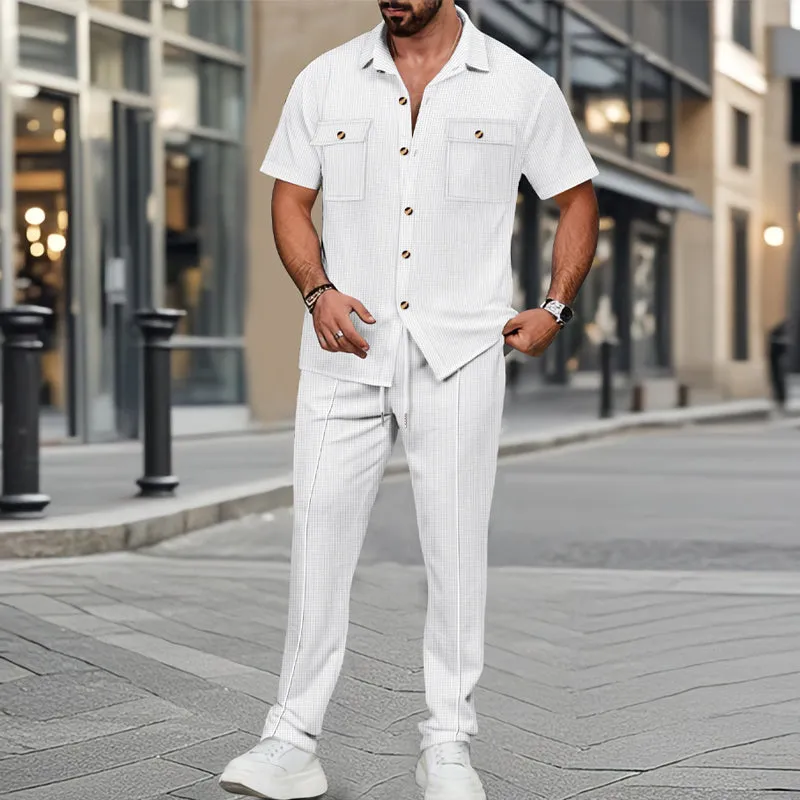 Men's Waffle Short-sleeved Trousers Casual Two-piece Set 09650649X sold by Manly product image thumbnail 4