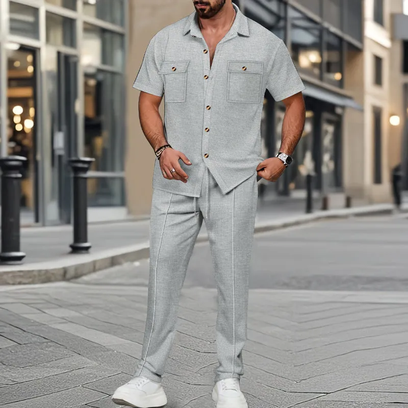 Men's Waffle Short-sleeved Trousers Casual Two-piece Set 09650649X sold by Manly product image thumbnail 3