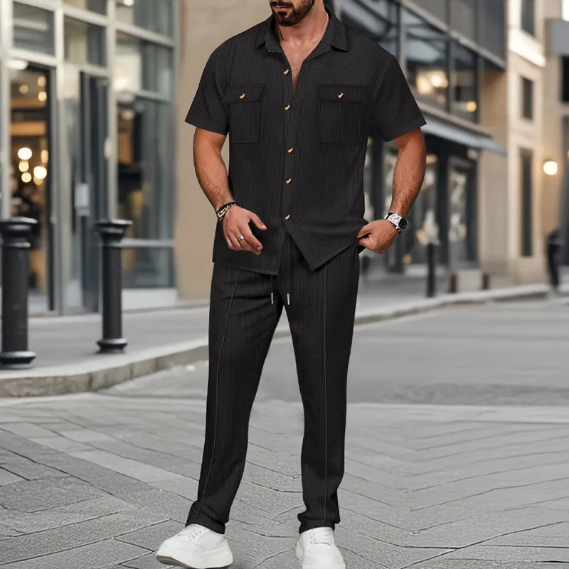 Men's Waffle Short-sleeved Trousers Casual Two-piece Set 09650649X sold by Manly product image thumbnail 2