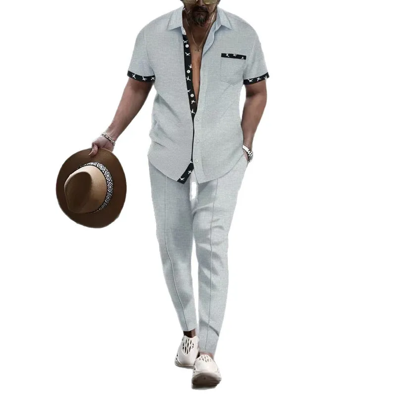 Men's Waffle Short-sleeved Trousers Two-piece Set 98893272X sold by Manly