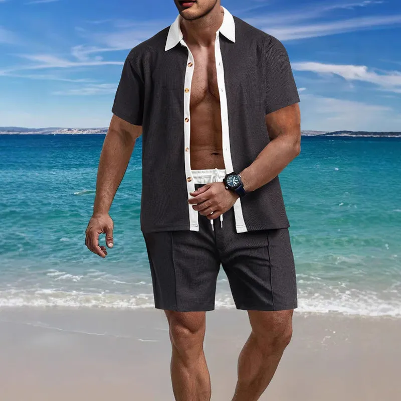 Men's Waffle Short Sleeve Shorts Beach Two-Piece Set 08753632X sold by Manly product image thumbnail 4