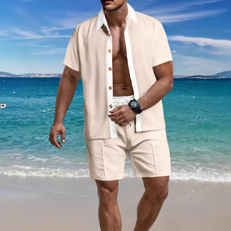 Men's Waffle Short Sleeve Shorts Beach Two-Piece Set 08753632X sold by Manly product image thumbnail 2